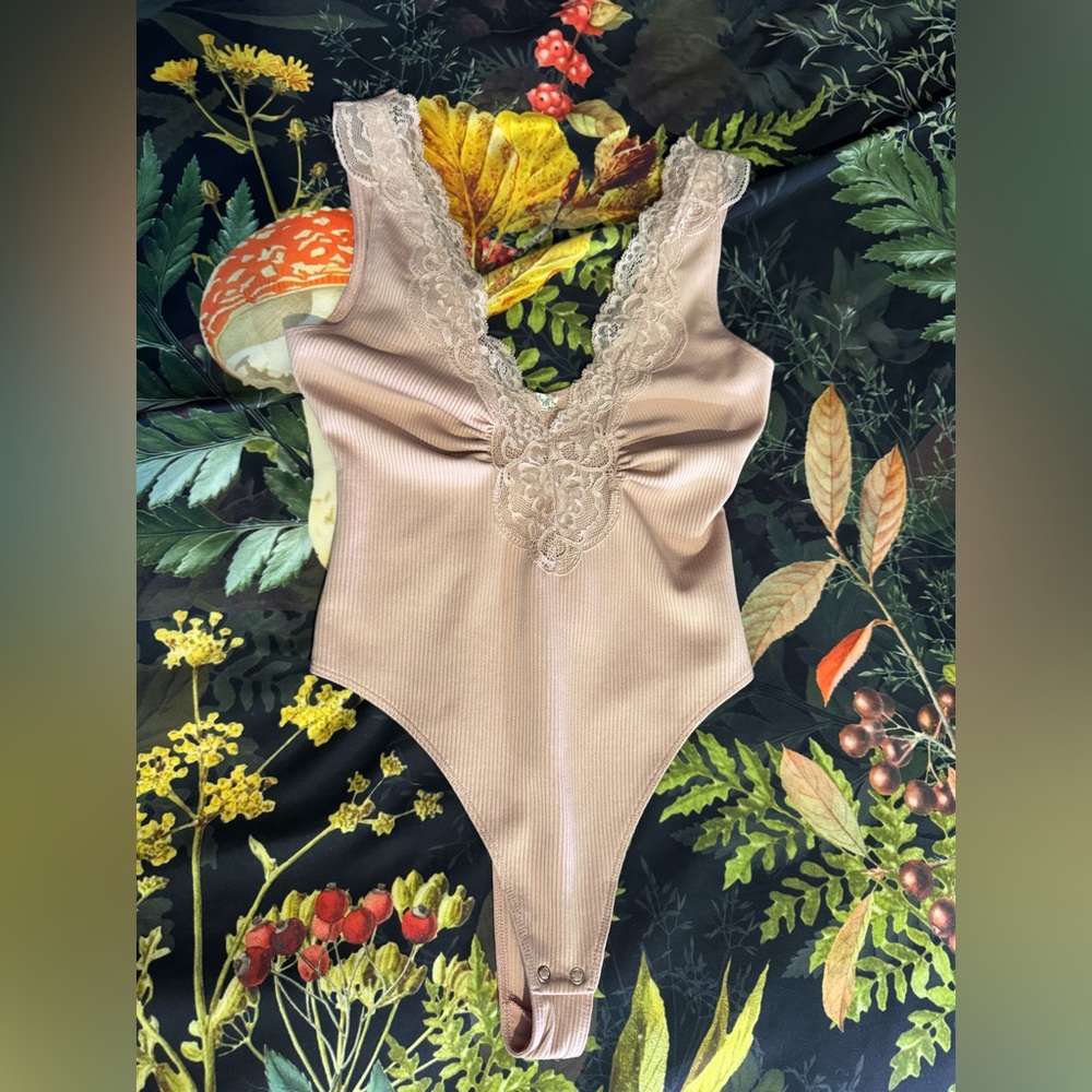 Free People Ribbed + lace bodysuit